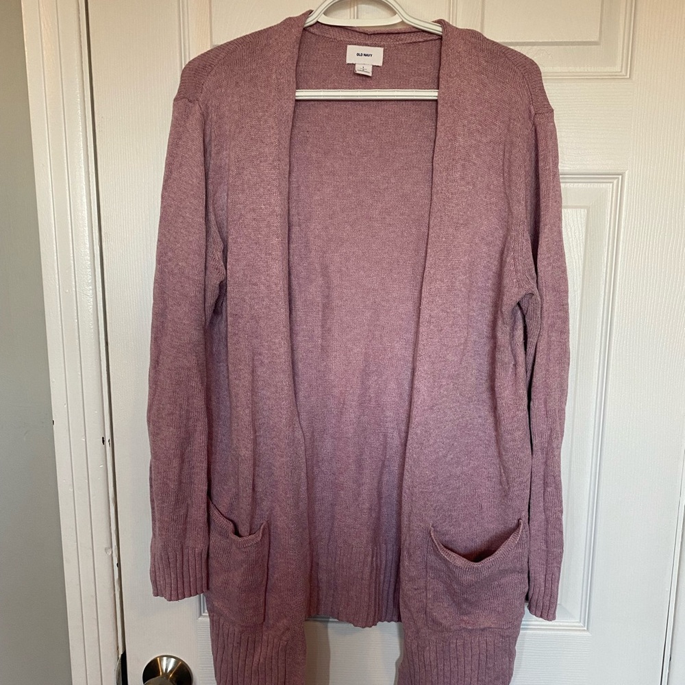 Old Navy Women's Mauve Open-Front Longline Cardigan with Pockets - Size Large